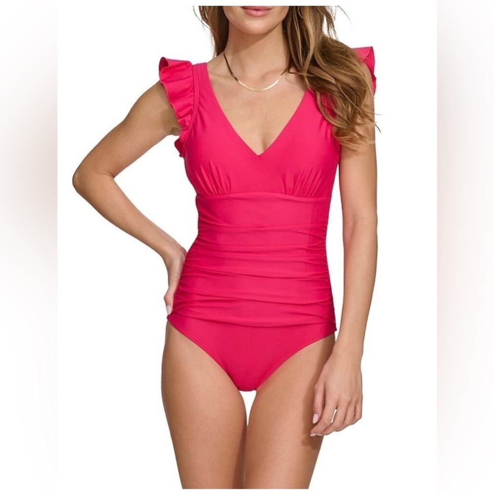DKNY Fuchsia Ruffled Swimsuit Size L